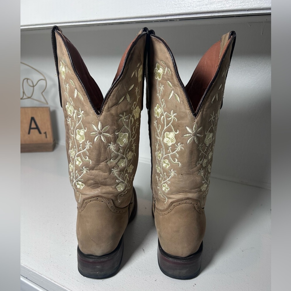 Tanner Mark Women’s Western Cowboy Boots Size 9 Floral Embroidered Tan - Picture 5 of 8